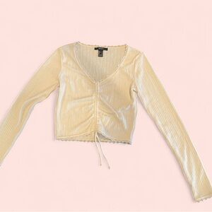 Cream Long Sleeve V-Neck Top
